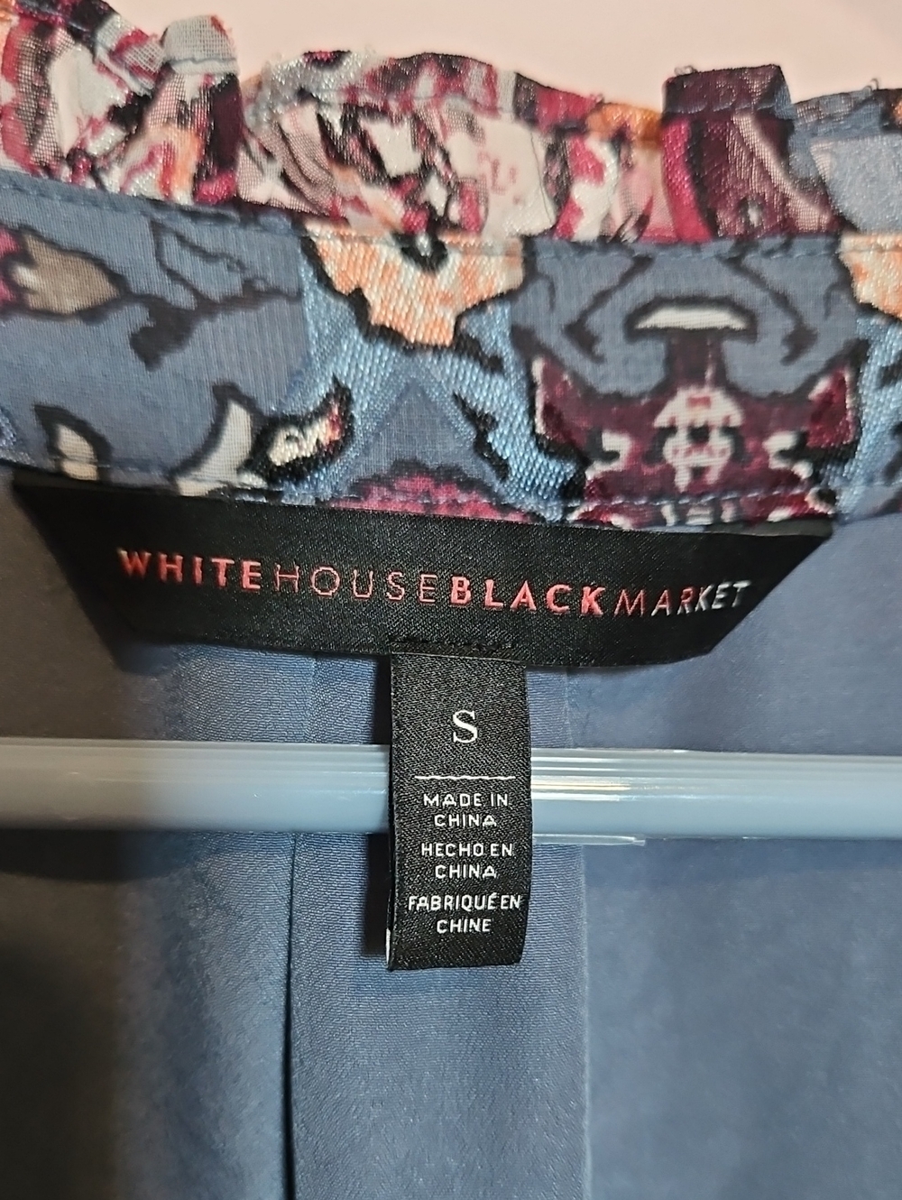 White House Black Market Blue Floral Ruffled Neck Dress